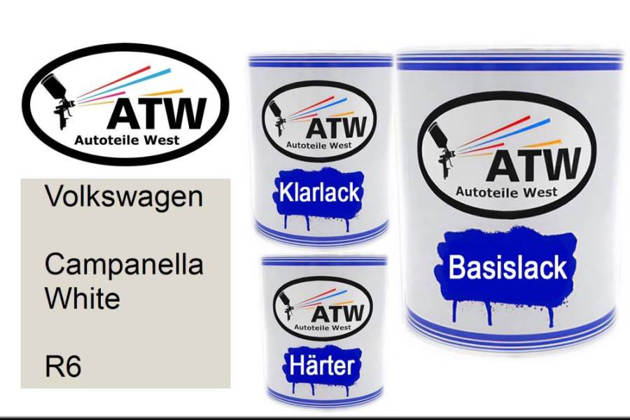 Volkswagen, Campanella White, R6: 1L Lackdose + 1L Klarlack + 500ml Härter - Set, von ATW Autoteile West.